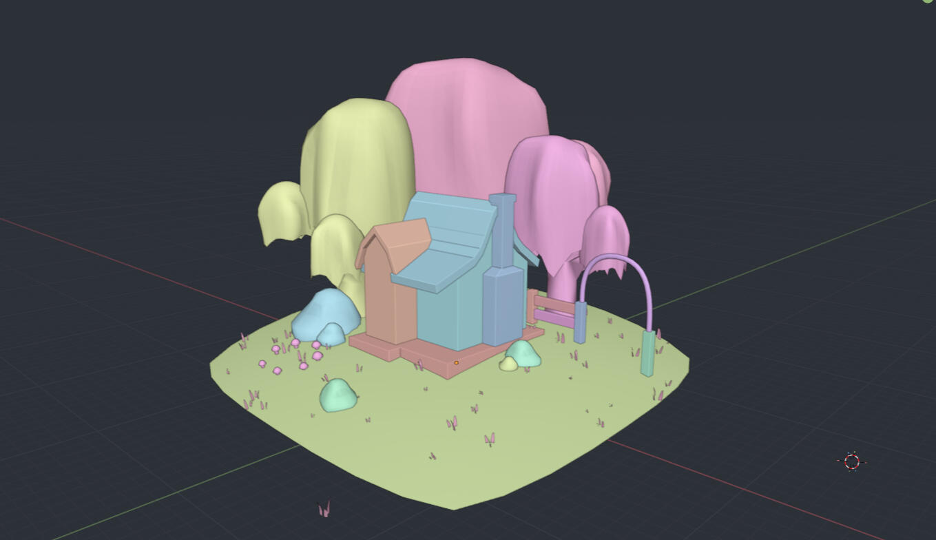 I wanted to move on to blockout to get a better idea of the space. I started replicating my illustration but the more I looked at it the less it sparked joy, So I took the part of it that I liked and remade the parts I didn't.